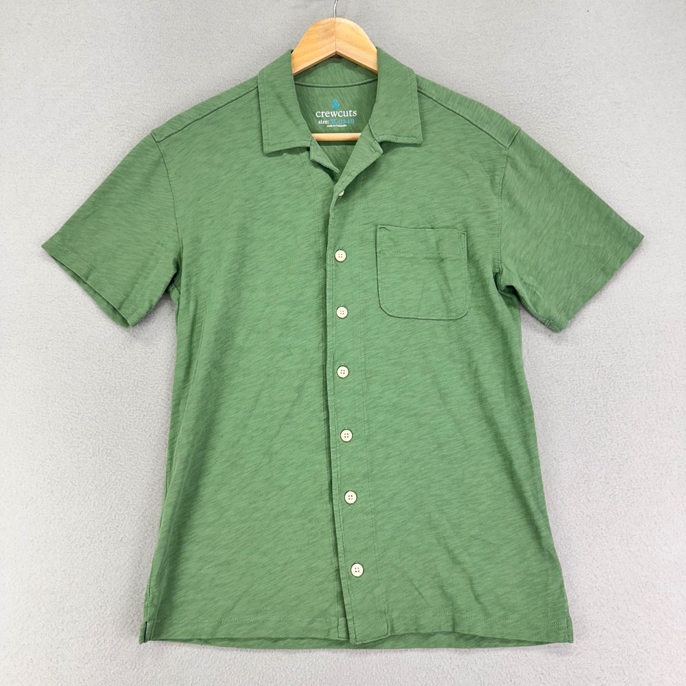 Crew Cuts Button Up Camp Shirt‎ Youth XL Green Short Sleeve Collard